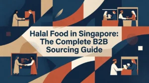 Professional header image for list-based article: Halal Food in Singapore: The Complete B2B Sourcing Guide